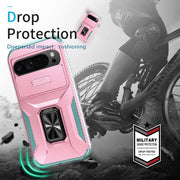 For Google Pixel 9 Pro XL Sliding Camshield Holder Phone Case(Pink + Grey Green)