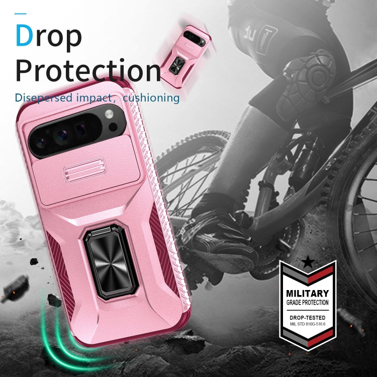For Google Pixel 9 Pro XL Sliding Camshield Holder Phone Case(Pink + Rose Red)
