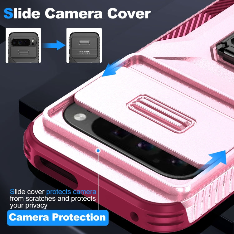 For Google Pixel 9 Pro XL Sliding Camshield Holder Phone Case(Pink + Rose Red)