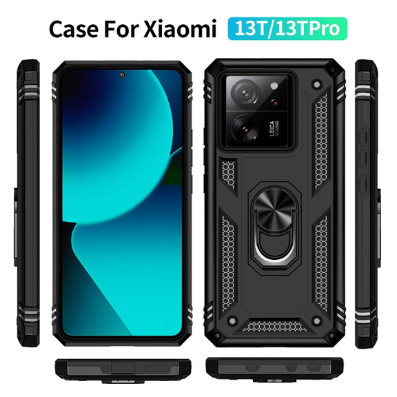 For Xiaomi 13T/13T Pro Shockproof TPU + PC Phone Case with Holder(Black)