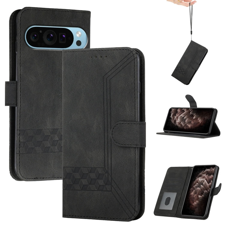 For Google Pixel 9 Pro Cubic Skin Feel Flip Leather Phone Case(Black)