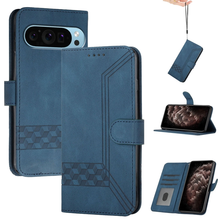 For Google Pixel 9 Cubic Skin Feel Flip Leather Phone Case(Blue)