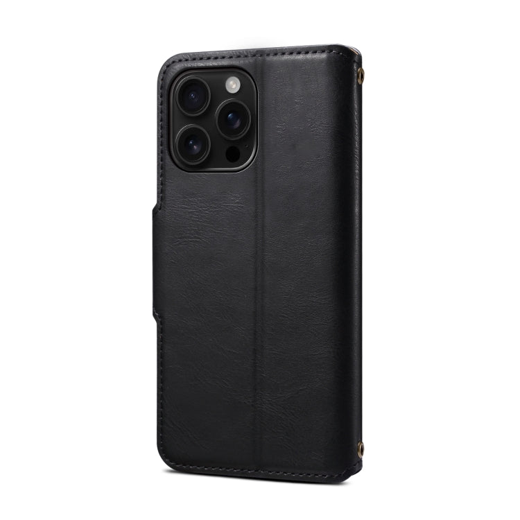 For iPhone 16 Pro Max Denior Cowhide Texture Wallet Style Leather Phone Case(Black)