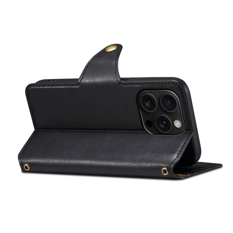 For iPhone 16 Pro Max Denior Cowhide Texture Wallet Style Leather Phone Case(Black)