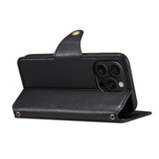 For iPhone 16 Pro Max Denior Cowhide Texture Wallet Style Leather Phone Case(Black)