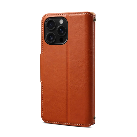 For iPhone 16 Pro Max Denior Cowhide Texture Wallet Style Leather Phone Case(Brown)
