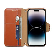 For iPhone 16 Pro Max Denior Cowhide Texture Wallet Style Leather Phone Case(Brown)