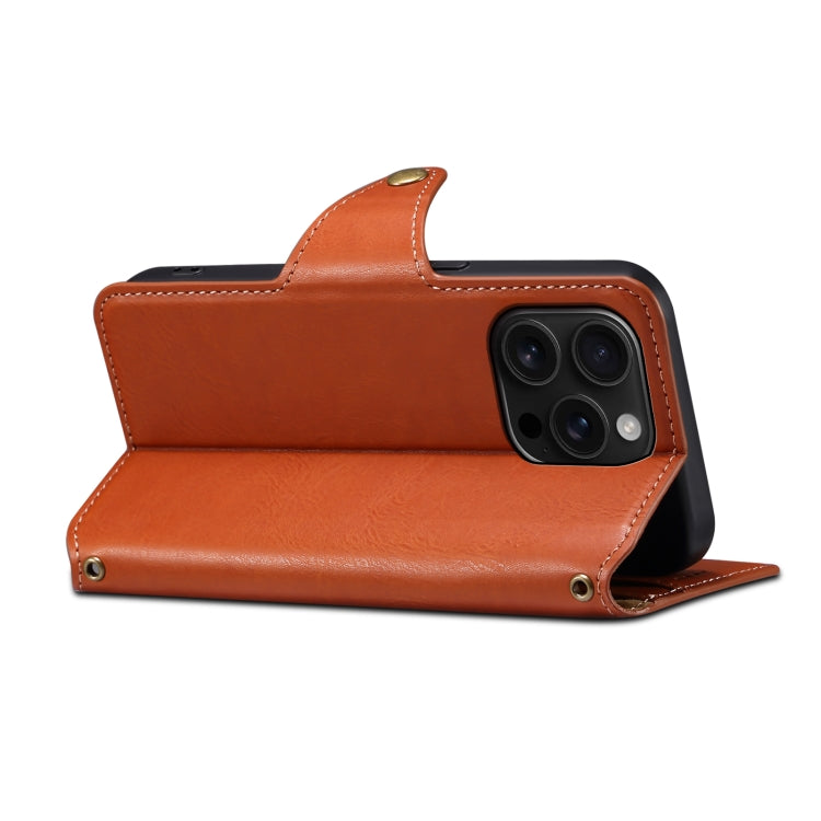 For iPhone 16 Pro Max Denior Cowhide Texture Wallet Style Leather Phone Case(Brown)