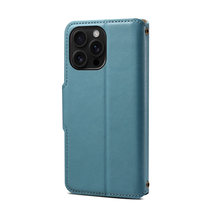For iPhone 16 Pro Max Denior Cowhide Texture Wallet Style Leather Phone Case(Blue)