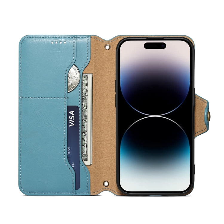 For iPhone 16 Pro Max Denior Cowhide Texture Wallet Style Leather Phone Case(Blue)