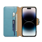 For iPhone 16 Pro Max Denior Cowhide Texture Wallet Style Leather Phone Case(Blue)