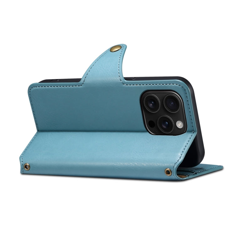For iPhone 16 Pro Max Denior Cowhide Texture Wallet Style Leather Phone Case(Blue)