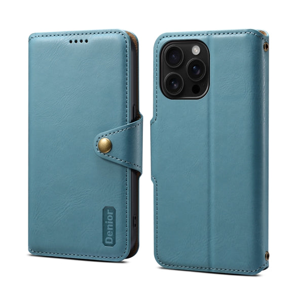 For iPhone 16 Pro Max Denior Cowhide Texture Wallet Style Leather Phone Case(Blue)