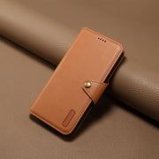 For iPhone 16 Pro Max Denior Cowhide Texture Wallet Style Leather Phone Case(Khaki)