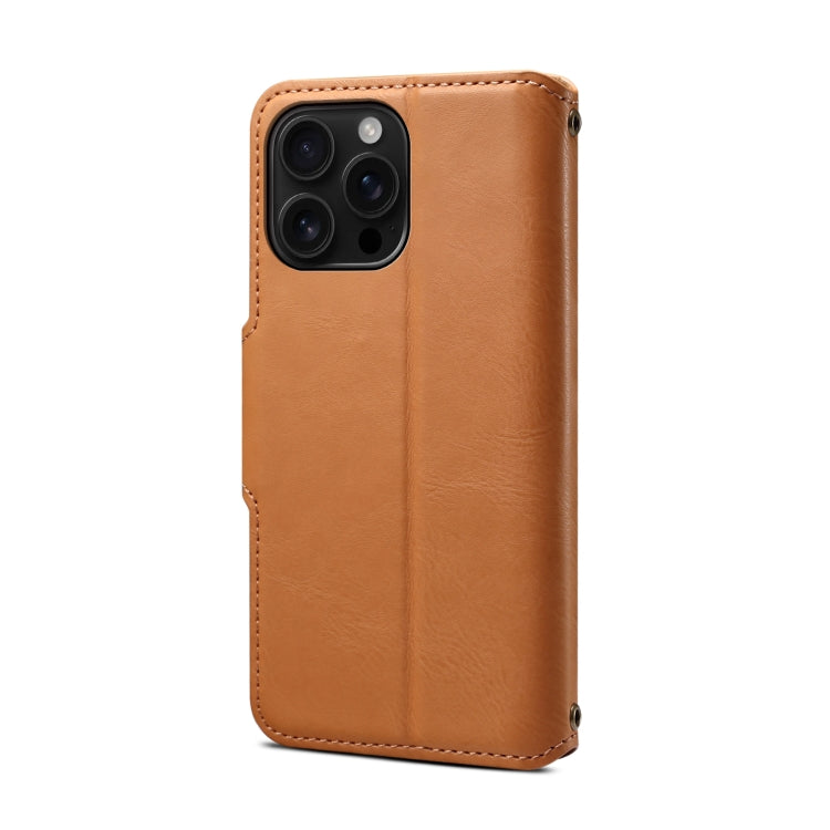 For iPhone 16 Pro Max Denior Cowhide Texture Wallet Style Leather Phone Case(Khaki)