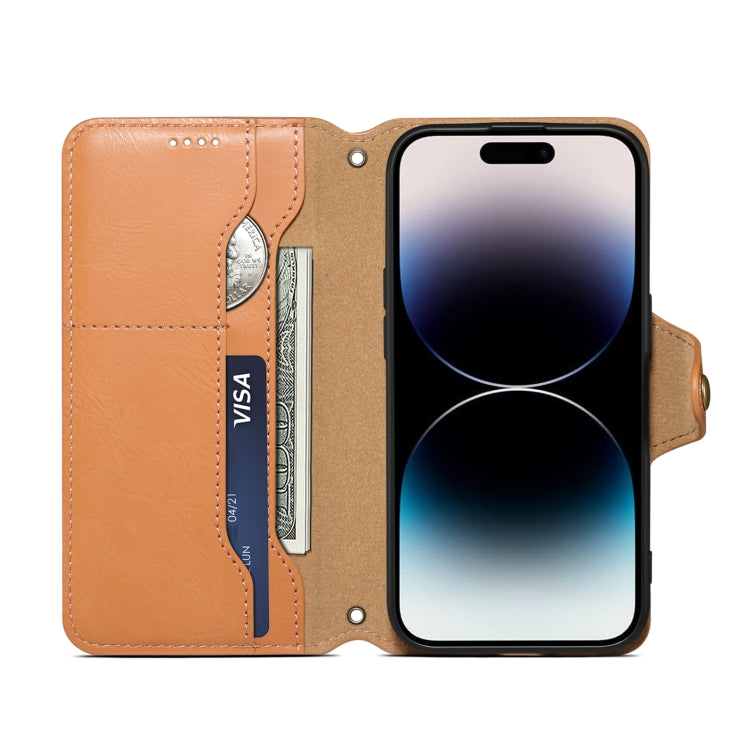 For iPhone 16 Pro Max Denior Cowhide Texture Wallet Style Leather Phone Case(Khaki)