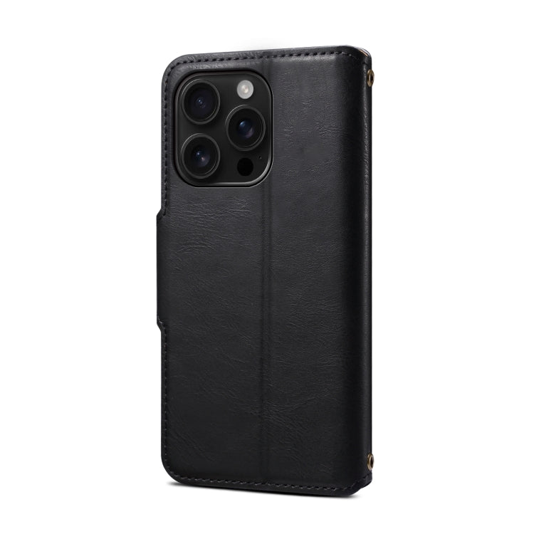 For iPhone 16 Pro Denior Cowhide Texture Wallet Style Leather Phone Case(Black)