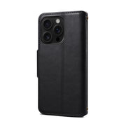 For iPhone 16 Pro Denior Cowhide Texture Wallet Style Leather Phone Case(Black)
