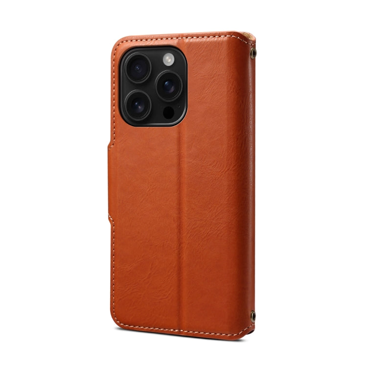 For iPhone 16 Pro Denior Cowhide Texture Wallet Style Leather Phone Case(Brown)