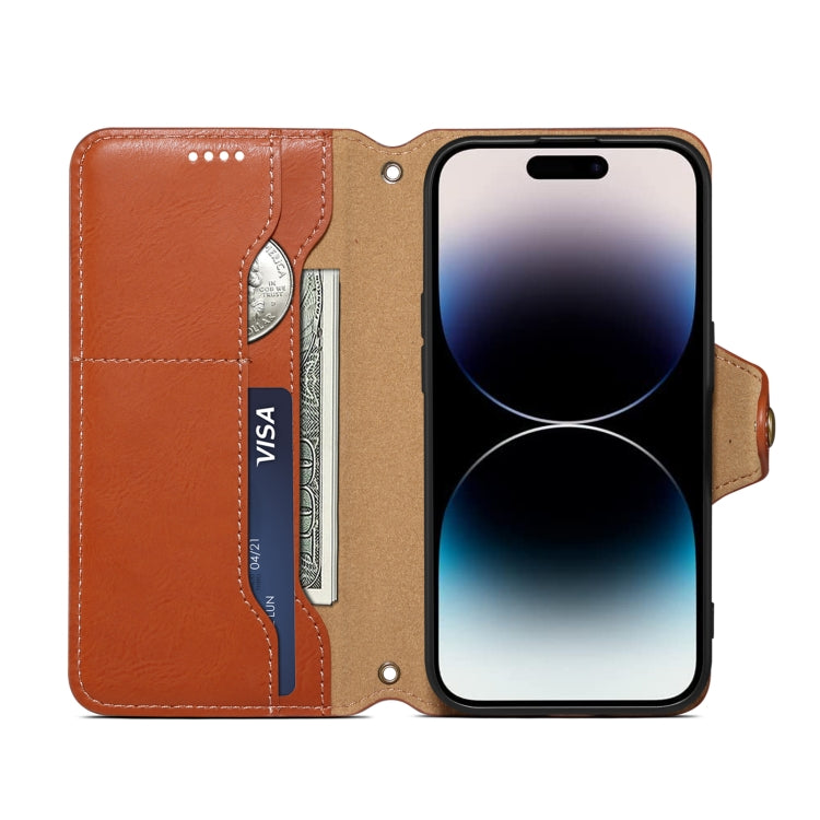 For iPhone 16 Pro Denior Cowhide Texture Wallet Style Leather Phone Case(Brown)