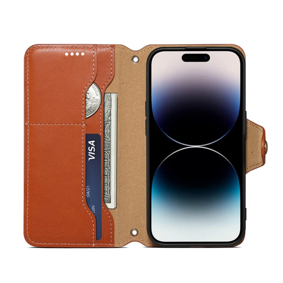 For iPhone 16 Pro Denior Cowhide Texture Wallet Style Leather Phone Case(Brown)