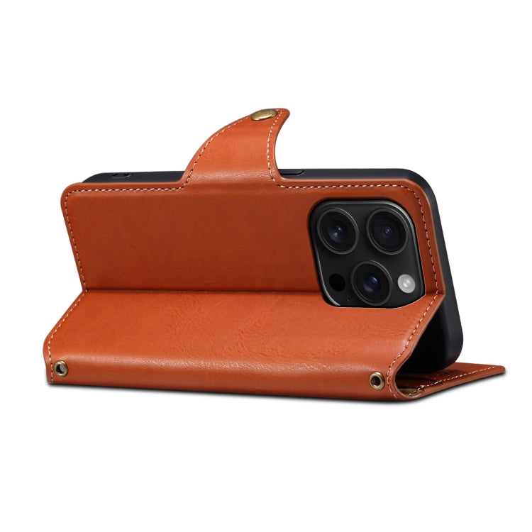 For iPhone 16 Pro Denior Cowhide Texture Wallet Style Leather Phone Case(Brown)