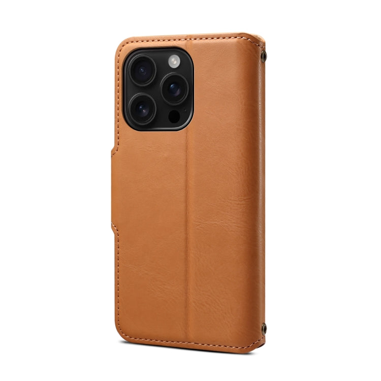 For iPhone 16 Pro Denior Cowhide Texture Wallet Style Leather Phone Case(Khaki)