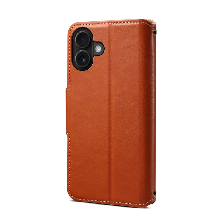 For iPhone 16 Plus Denior Cowhide Texture Wallet Style Leather Phone Case(Brown)
