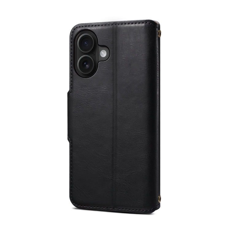 For iPhone 16 Denior Cowhide Texture Wallet Style Leather Phone Case(Black)