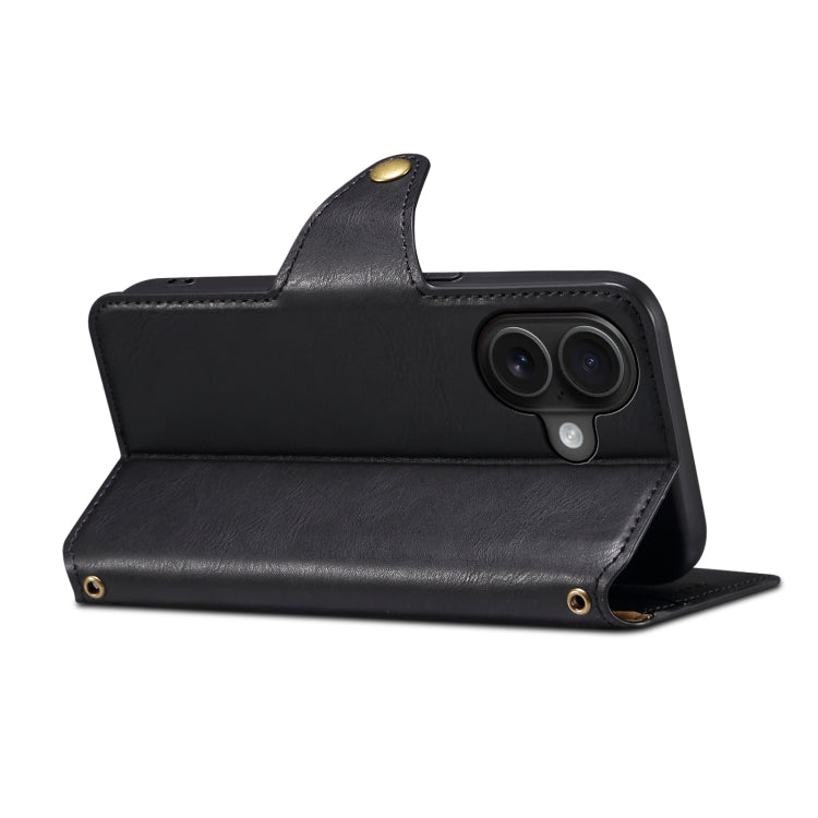 For iPhone 16 Denior Cowhide Texture Wallet Style Leather Phone Case(Black)