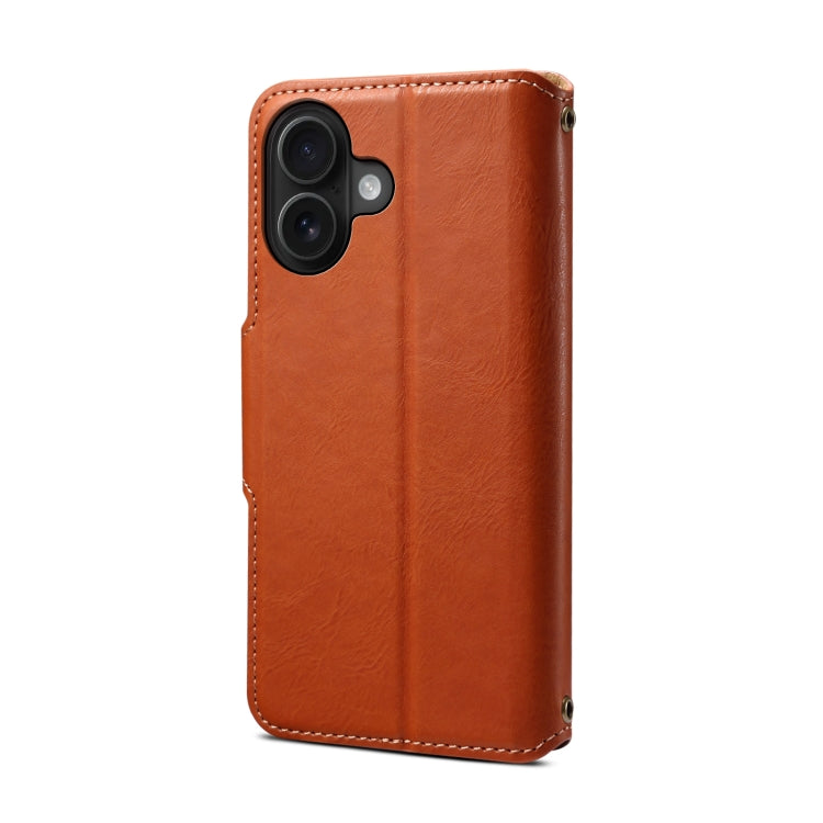 For iPhone 16 Denior Cowhide Texture Wallet Style Leather Phone Case(Brown)