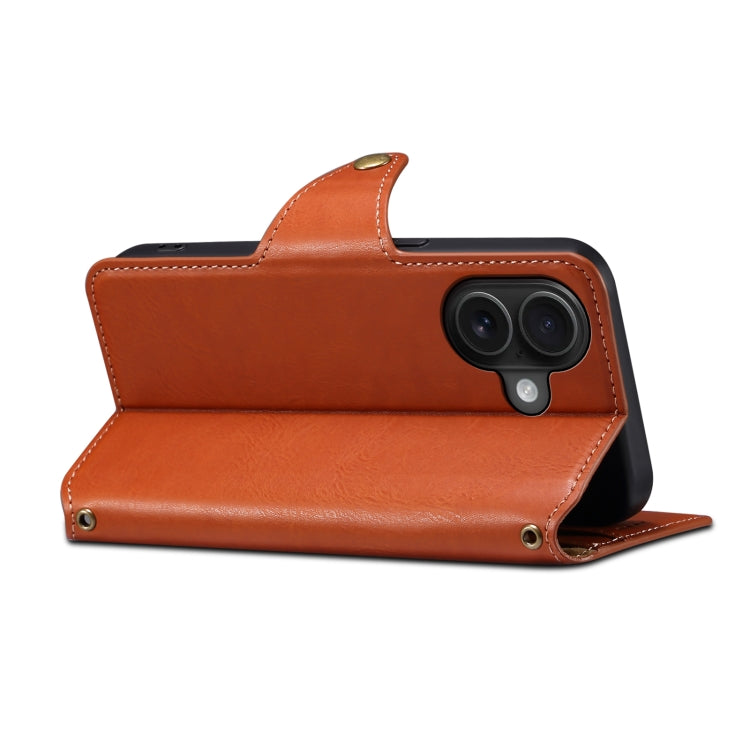 For iPhone 16 Denior Cowhide Texture Wallet Style Leather Phone Case(Brown)