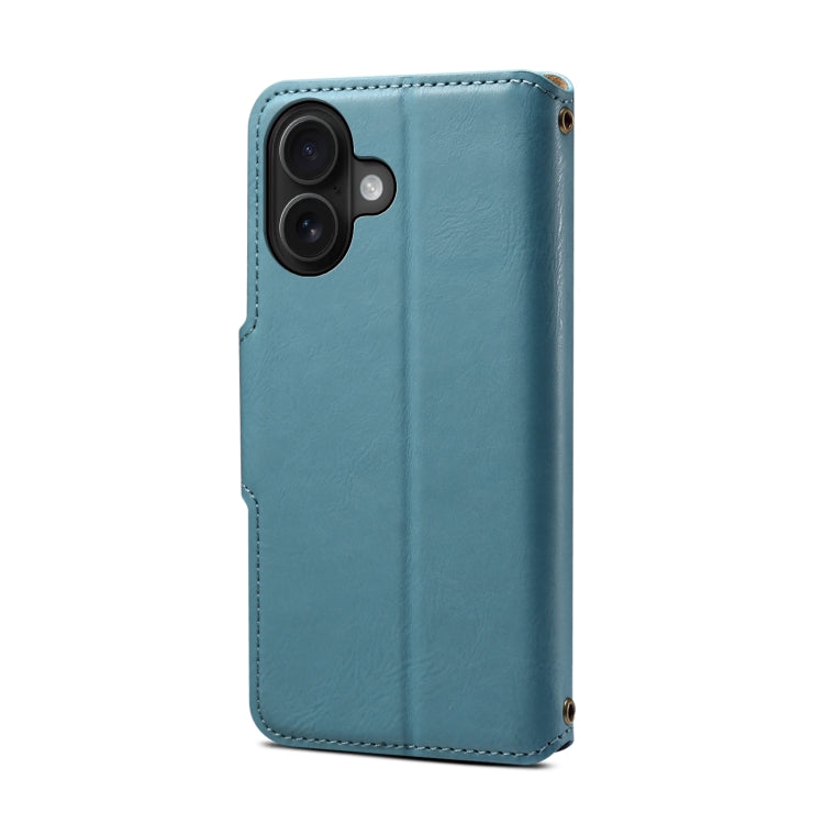 For iPhone 16 Denior Cowhide Texture Wallet Style Leather Phone Case(Blue)