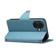 For iPhone 16 Denior Cowhide Texture Wallet Style Leather Phone Case(Blue)