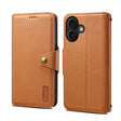 For iPhone 16 Denior Cowhide Texture Wallet Style Leather Phone Case(Khaki) - iPhone 16 Cases by Denior | Online Shopping South Africa | PMC TechLife | Buy Now Pay Later Mobicred