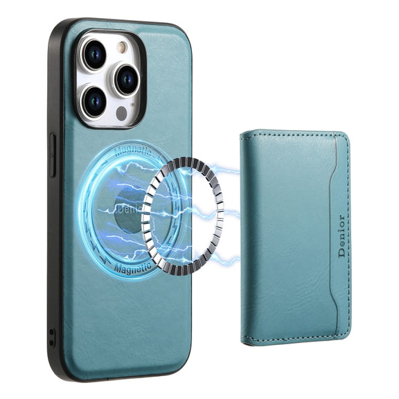 For iPhone 15 Pro Max Denior Cowhide Texture Leather MagSafe Detachable Wallet Phone Case(Blue)
