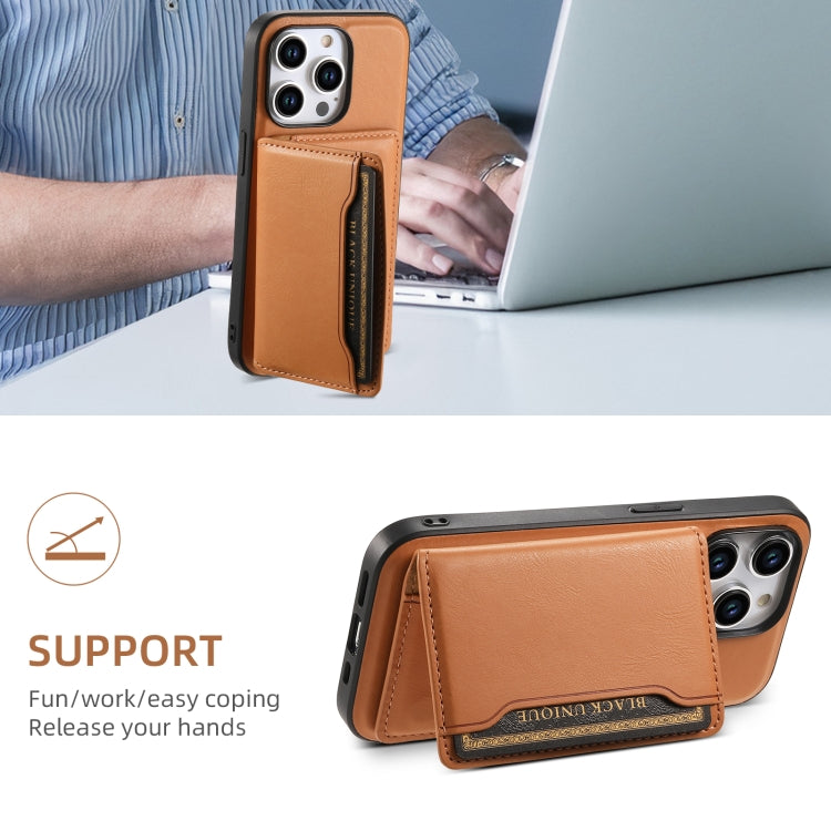 For iPhone 15 Pro Denior Cowhide Texture Leather MagSafe Detachable Wallet Phone Case(Khaki)