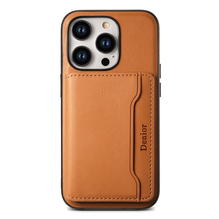 For iPhone 15 Denior Cowhide Texture Leather MagSafe Detachable Wallet Phone Case(Khaki)