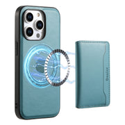 For iPhone 14 Pro Denior Cowhide Texture Leather MagSafe Detachable Wallet Phone Case(Blue)