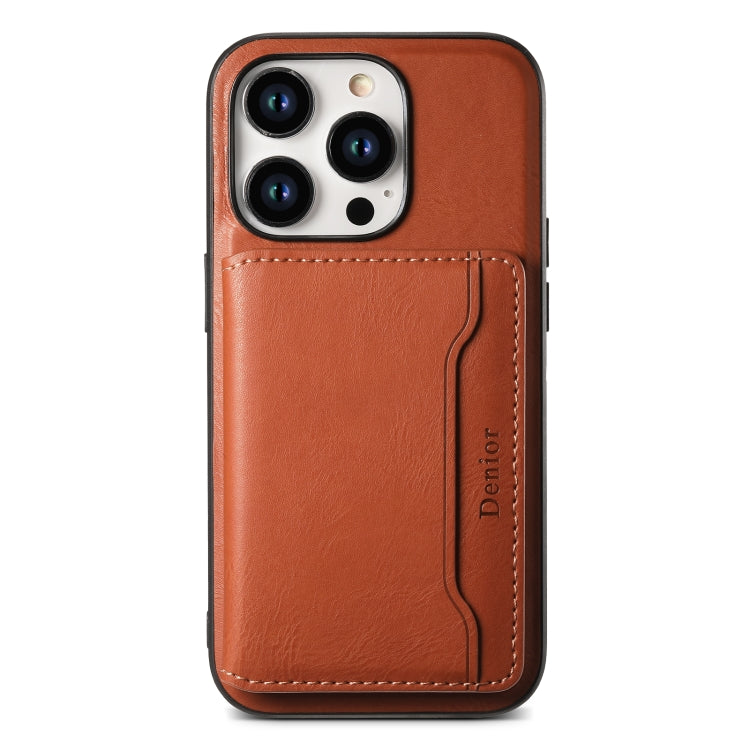 For iPhone 14 Pro Denior Cowhide Texture Leather MagSafe Detachable Wallet Phone Case(Brown)