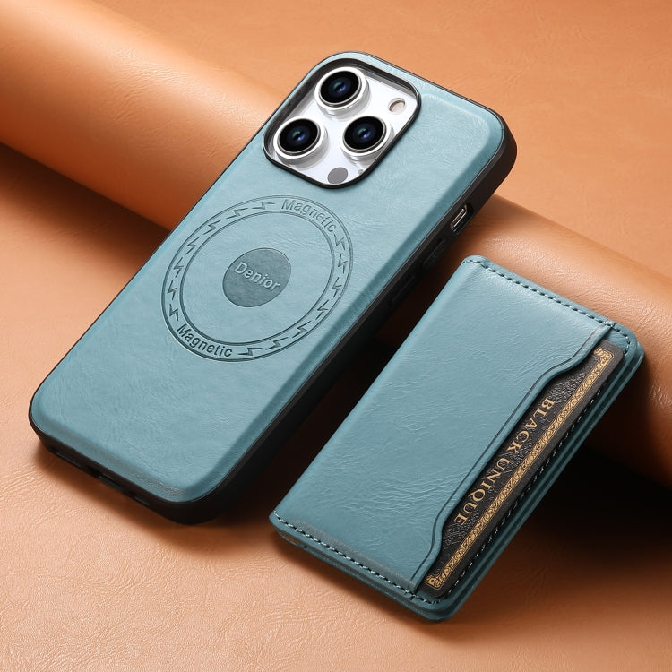 For iPhone 13 Pro Max Denior Cowhide Texture Leather MagSafe Detachable Wallet Phone Case(Blue)