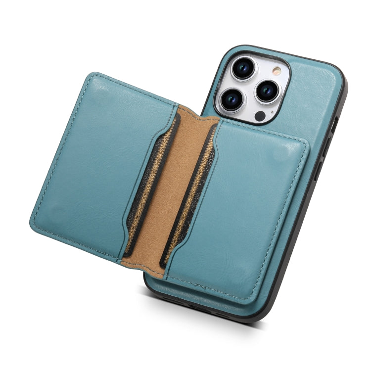 For iPhone 13 Pro Max Denior Cowhide Texture Leather MagSafe Detachable Wallet Phone Case(Blue)