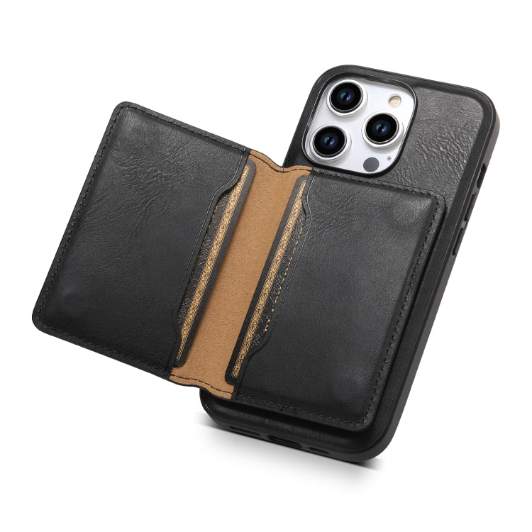 For iPhone 13 Pro Max Denior Cowhide Texture Leather MagSafe Detachable Wallet Phone Case(Black)