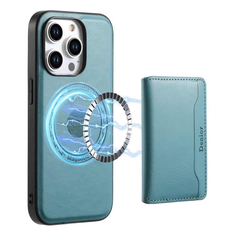 For iPhone 13 Pro Denior Cowhide Texture Leather MagSafe Detachable Wallet Phone Case(Blue)