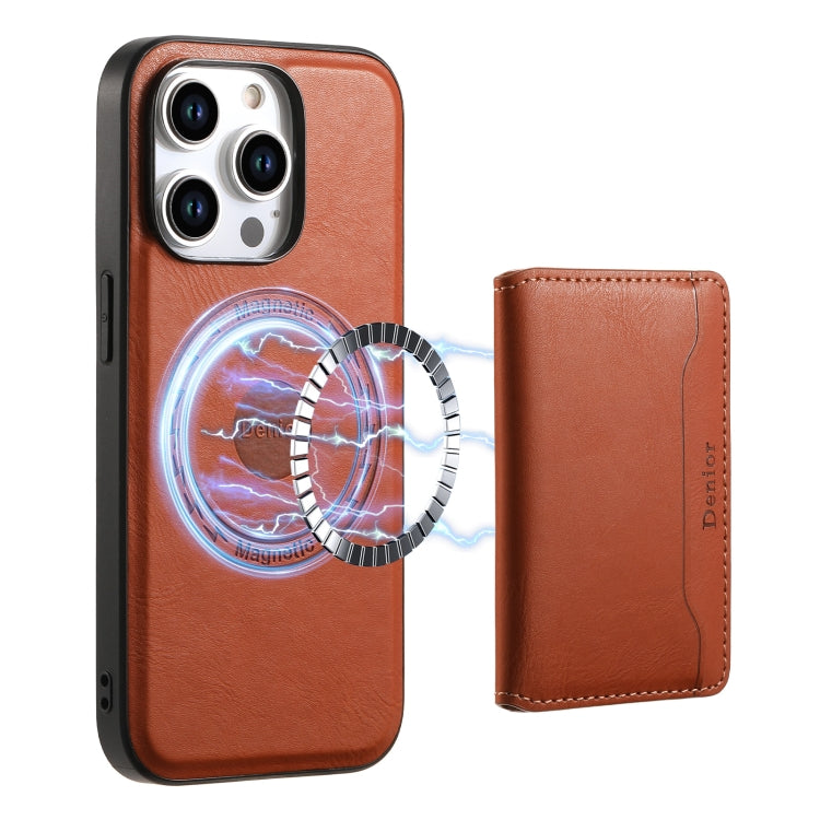 For iPhone 13 Pro Denior Cowhide Texture Leather MagSafe Detachable Wallet Phone Case(Brown)