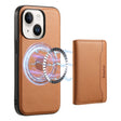 For iPhone 13 Denior Cowhide Texture Leather MagSafe Detachable Wallet Phone Case(Khaki) - iPhone 13 Cases by Denior | Online Shopping South Africa | PMC TechLife | Buy Now Pay Later Mobicred
