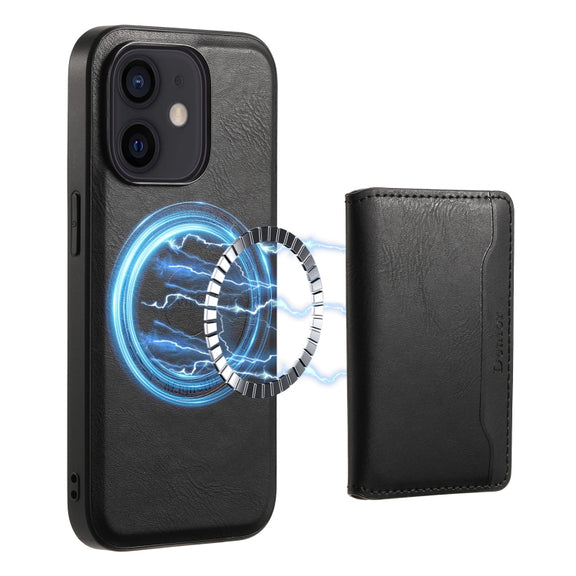 For iPhone 12 Denior Cowhide Texture Leather MagSafe Detachable Wallet Phone Case(Black)