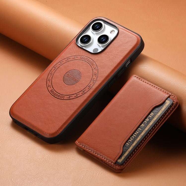 For iPhone 12 Denior Cowhide Texture Leather MagSafe Detachable Wallet Phone Case(Brown)