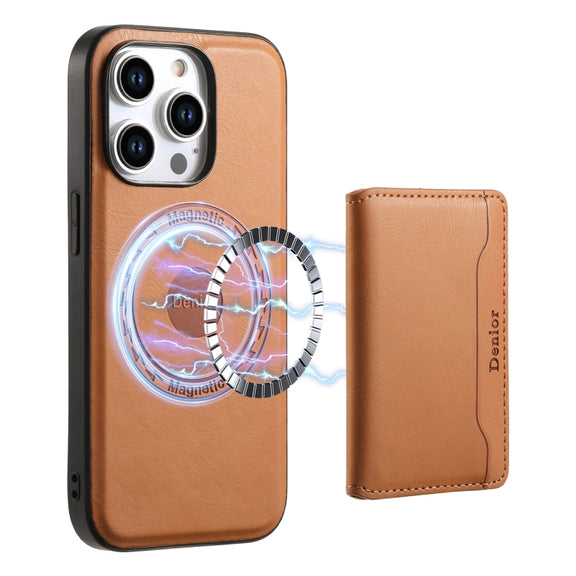 For iPhone 12 Pro Denior Cowhide Texture Leather MagSafe Detachable Wallet Phone Case(Khaki)