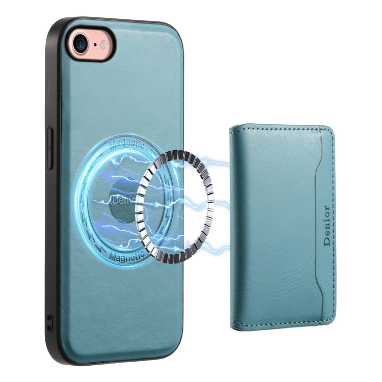 For iPhone SE 2022/2020/8/7 Denior Cowhide Texture Leather MagSafe Detachable Wallet Phone Case(Blue)